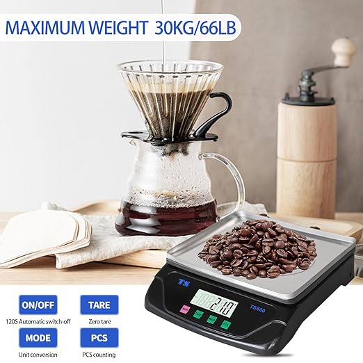 30kg/66bl Digital Kitchen Scales Large Stainless Steel Food Scale Commercial Baking Scale LCD Display for Cooking Food Fruit & Vegetables Bread Meat with Adapter