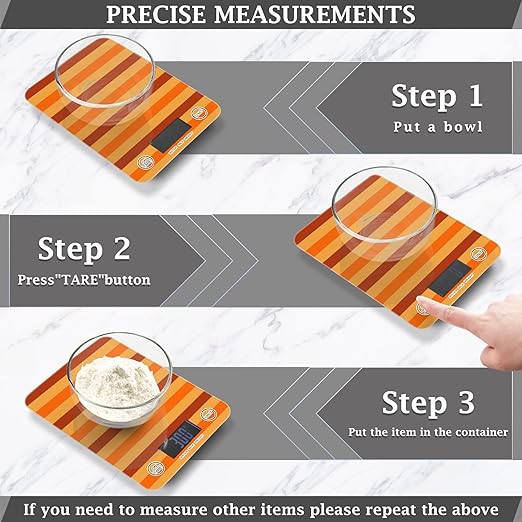 Food Scale Kitchen Scale for Baking Cooking Digital Food Weighing Measuring Scale Small Waterproof Electric Food Scale Fall Striped Orange