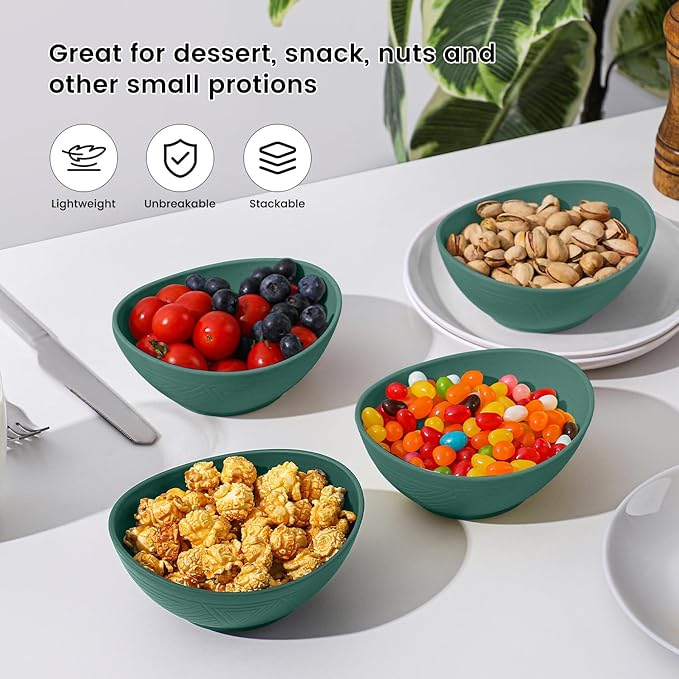 Small Bowls - Wheat Straw Bowls Unbreakable Snack Bowl 4 PCS - 10 OZ, Small Bowl for Snack, Dessert, Dip, Microwave and Dishwasher Safe Kitchen Bowls Set (Green)