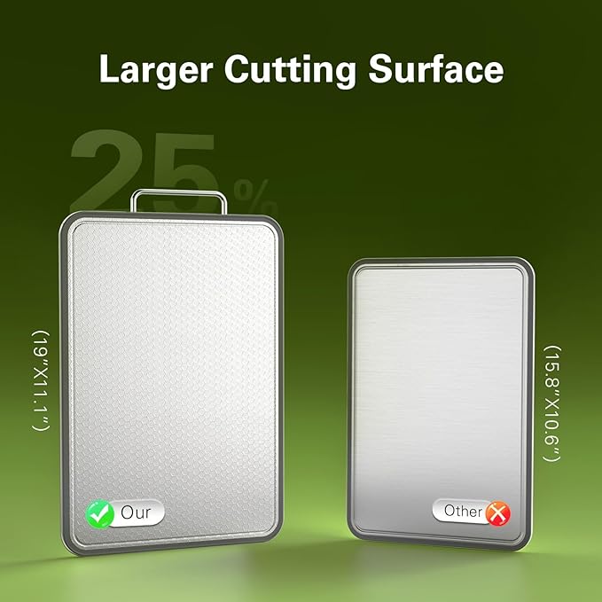 Double-Sided Stainless Steel Cutting Board for Kitchen, 19''×11.1'' Scratch-Resistant Cutting Board for Meat, Vegetables & Fruits, Rust-Resistant Chopping Board with Juice Groove on Both sides