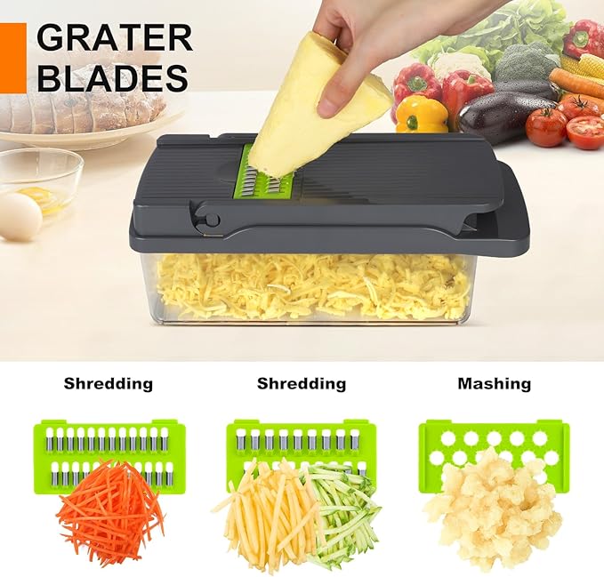 Vegetable Chopper Veggie Chopper,Mandoline Slicer,Multifunctional 12 in 1 Food Choppers, Kitchen Vegetable Slicer Dicer Cutter,Onion Mincer,Cheese Grater,Colander Basket,Kitchen Gadgets