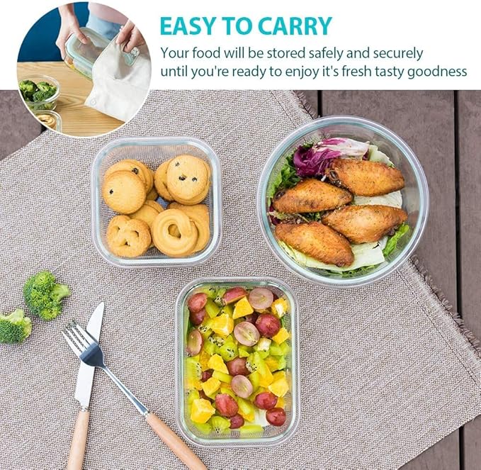 Glass Food Storage Containers with Lids, [24 Piece] Glass Meal Prep Containers, Airtight Glass Bento Boxes, BPA Free & Leak Proof (12 lids & 12 Containers) - White