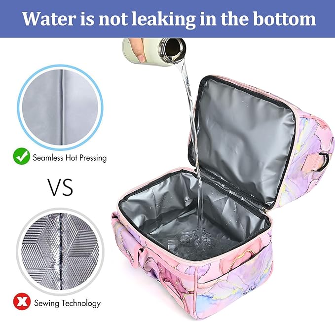LOKASS Lunch Bags for Women Double Deck Insulated Lunch Box Large Cooler Tote Bag with Removable Shoulder Strap Wide Open Thermal Meal Prep Lunch Organizer Box for Adults/Work/Outdoor, Pink