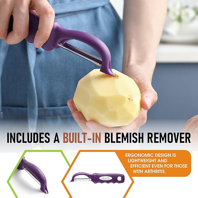 Spring Chef Premium Swivel Vegetable Peeler, Purple & Stainless Steel Magnetic Measuring Cups, Set of 7, Black - 2 Product Bundle