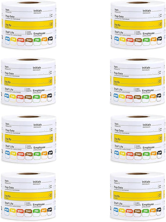 Restaurant Quality Shelf Life Food Rotation Labels Vinyl, 2” x 3” Self-Adhesive Removable Freezer Food Labels, Perfect for Reusable Containers, Easy to Remove, Food Safety Date Sticker (8 PCS)