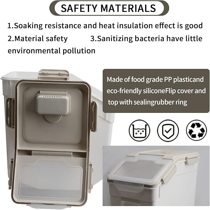 Large Flour Storage Container Bin 25lb, 4Pack Airtight Rice Storage Containers with Wheels Seal Locking Lid, BPA Free with Measuring Cup&Scoop for Flour, Rice, Grain(Gray)