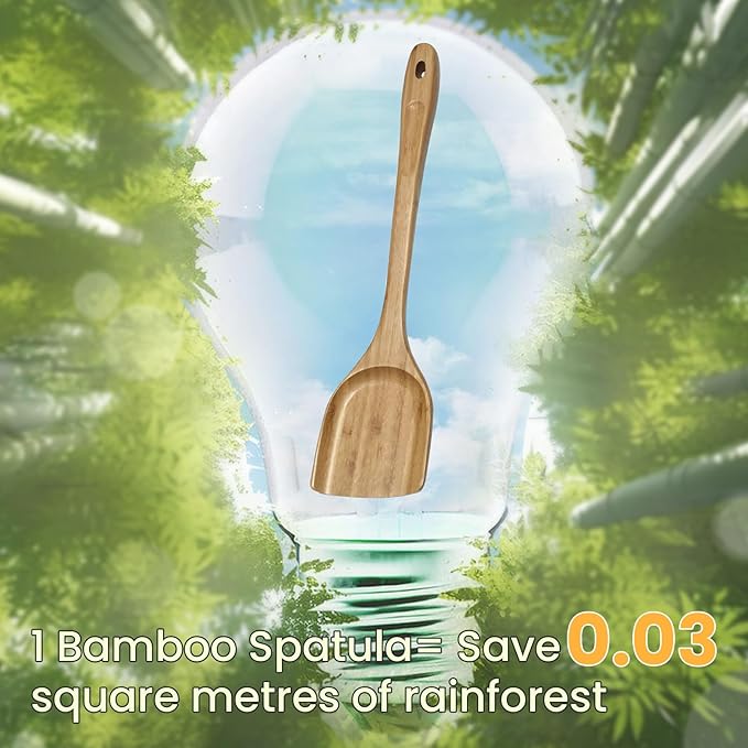 GEEKHOM Bamboo Spatulas for Nonstick Cookware, 13 Inch Wooden Kitchen Utensils, 2 Pack Flat Wood Spatula Turners for Cooking Stirring, Flipper for Pancake, Fish, Egg