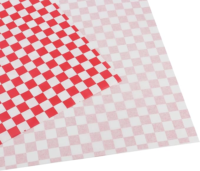 500 Sheets Checkered Deli Paper Sheets, 12 x 12 Inch Red and White Waxed Deli Paper, Food Basket Liners Bulk, Wrapping Paper for Bread Fair Party Picnic
