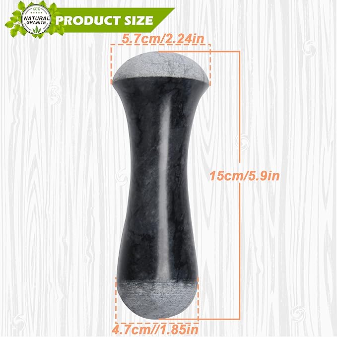 Tianman Marble Replacement Pestle 5.9" Length Polished, Use Pestle on Both Ends (Only Pestle Mortar Not Included) (Black Marble Polished)