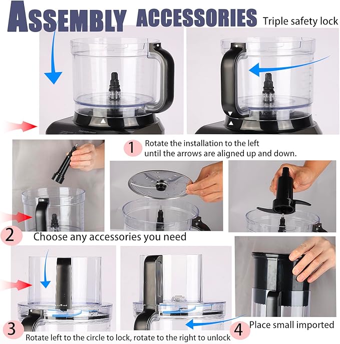 14 Cup Food Processor, French-Fry-Cutter, Blending, Mixing, Shredding, and Slicing, Meat and Vegetable Chopping, Doughing for Home Use, Mincing, and Pureeing,4 Speeds, Large Feed Chute,700W