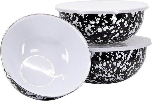 Golden Rabbit Enamelware - Set of 3 - Mixing Bowls (Black Swirl)