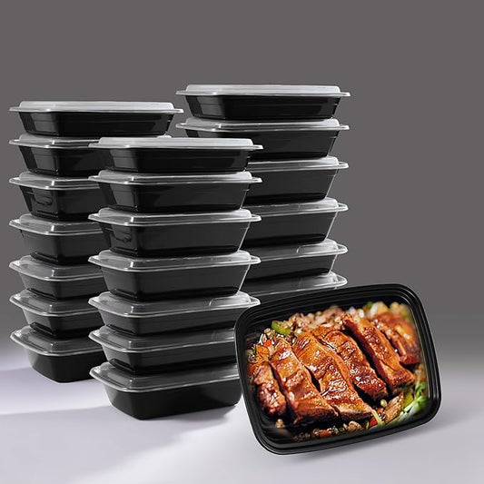 50 pack of Reusable Bento Box Spillproof Plastic Safe Lidded Food Storage Container Packing Box, Refrigerator/microwave Safe, Lunch Containers For Adults Bento Boxes (32oz-50 pack)