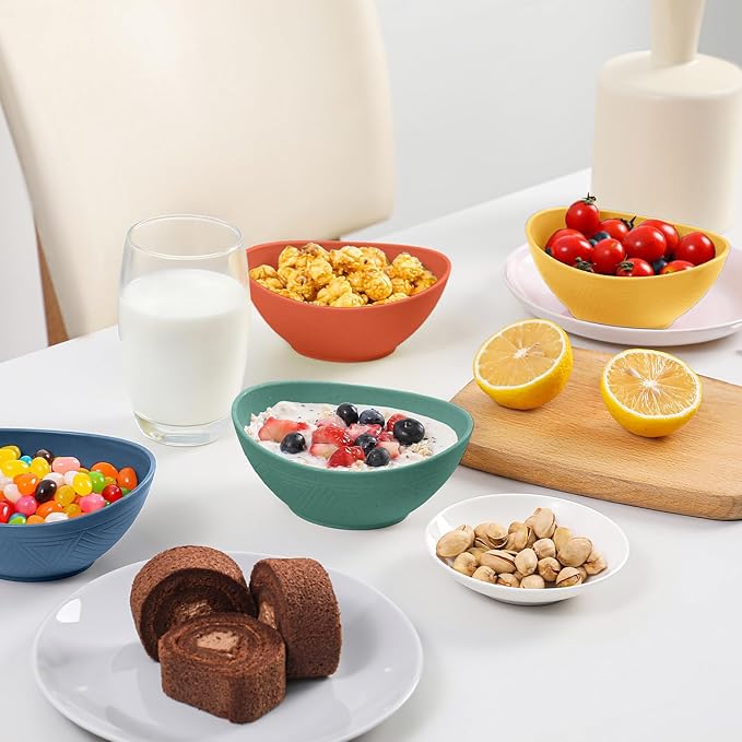 Wheat Straw Small Bowls Set of 4 - Unbreakable Snack Bowl, Dessert Bowl, 10 OZ Plastic Bowls Reusable, Microwave and Dishwasher Safe for Kitchen (Multicolor)