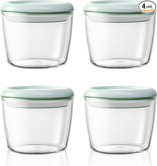 Tritan Overnight Oats Containers, Set of 4 | 14oz Leakproof Pop Airtight Yogurt Container, Shatterproof Chia Pudding Jars with Lids | Microwavable, Dishwasher-Safe, Green