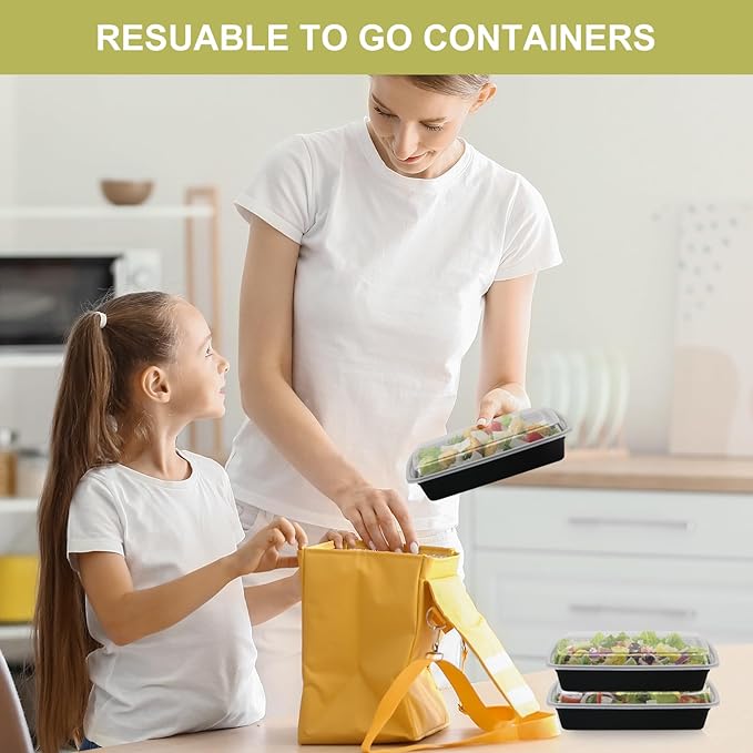38oz Meal Prep Containers Reusable - 50 Pack Food Storage Containers with Lids - Plastic To Go Food Containers, Disposable To Go Container with Lids BPA Free, Microwave/Dishwasher/Freezer Safe