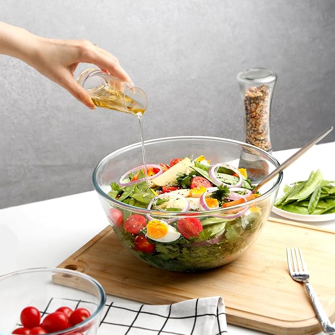 NUTRIUPS 4.7 Quart Large Glass Mixing Bowl, Clear Large Salad Bowls Glass Big Mixing Bowls for Kitchen