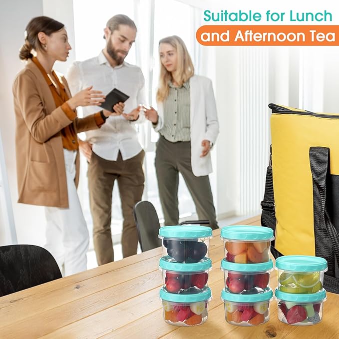 Sieral 36 Pack 8 oz/ 250 ml Freezer Containers with Lids Plastic Twist Top Deli Jars Reusable Freezer Storage Containers for Food Round Wide Mouth Lunch Snacks (Turquoise)
