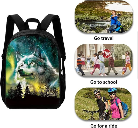 Dolyues Wolf School Backpack Bookbag with Lunch Box Pencil Case 3pcs Boys Backpacks Cool School Bookbag with Meal Bag Pen Bag for Kids Children
