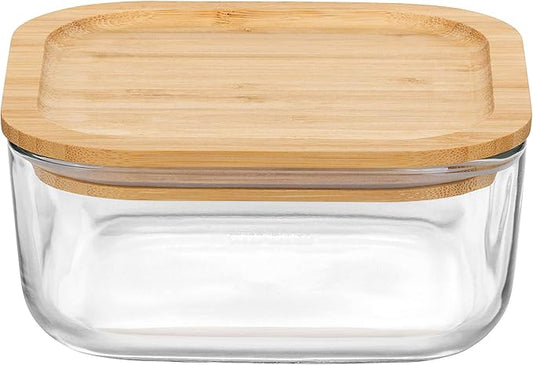 Bormioli Rocco Frigoverre Bamboo 33.75 oz. 6" Square Glass Food Storage Container with Bamboo Lid, Set of 12