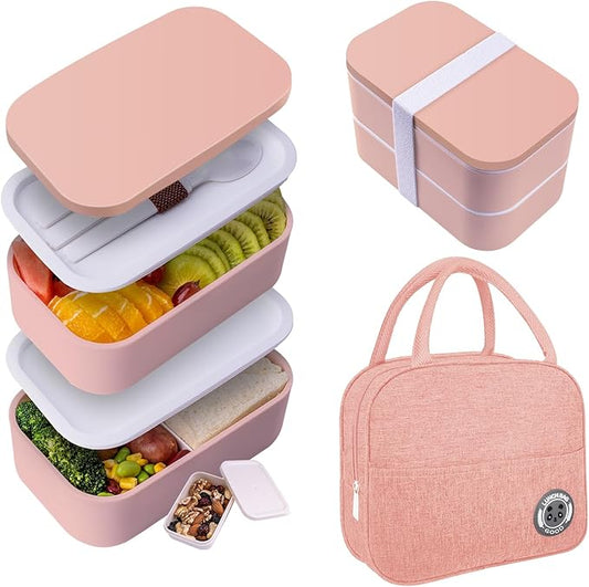 Bento Lunch Box with Lunch Bag, Japanese Lunch Containers for Adults, Leakproof 54oz Red