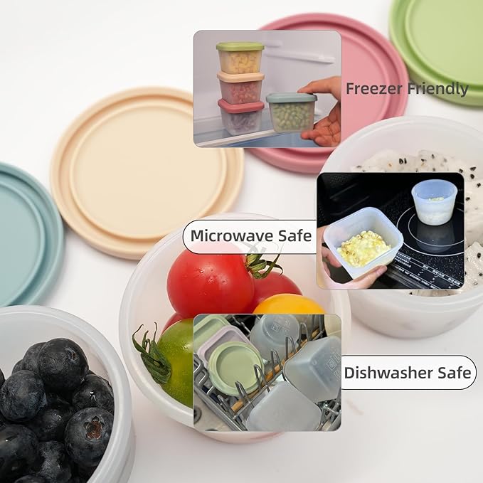 4 Pack Small Silicone Snack Containers with Lids 4 oz Reusable Food Storage Containers Bento Lunch Snack Pots for Adults & Kids Meal Prep Containers