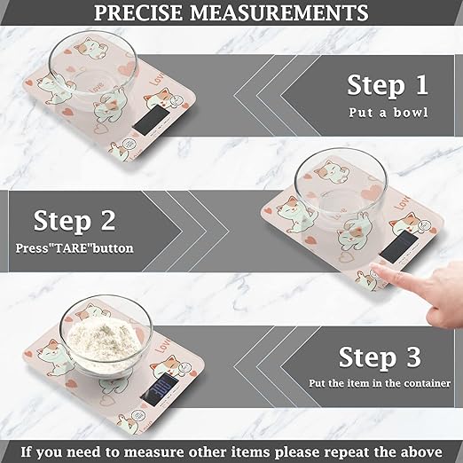 Food Scale Kitchen Digital Scale Food Ounces and Grams Dieting Baking Cooking Waterproof Glass Panels LCD Display,4 Units Scale Tare Function Kawaii Cat