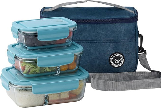 High Borosilicate Glass Meal Lunch Containers Set & Premium Insulated Lunch Bag | 1-2-3 Compartment Design, BPA Free, Microwavable & Freezer Safe, Effective Sealing, Dishwasher Safe by zuhra