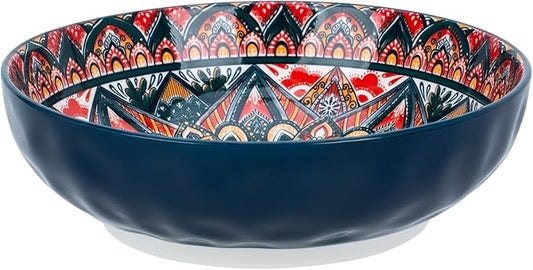OZY Large Serving Bowls，10 inch Ceramic Salad Bowls，Ideal Housewarming Gift，Vibrant Color Soup Bowls for Party，Pasta，Fruit，Dishwasher & Microwave Safe Soup Bowls (Blue)