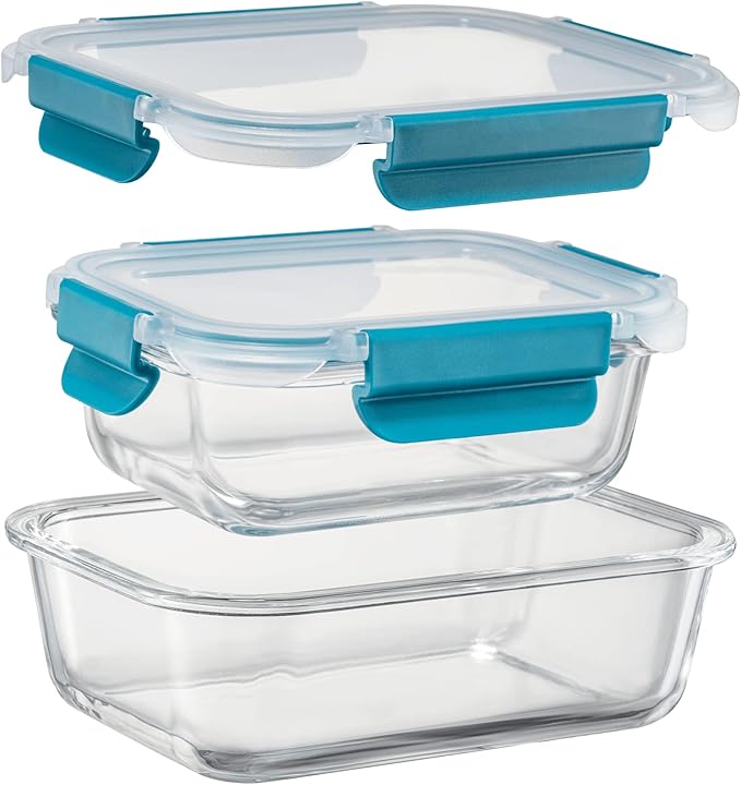 Glass Food Storage Containers with Airtight Lids-Glass Meal Prep Containers/Bento Box/Microwave Freezer Dishwasher Safe-Glass Lunch Box for Kitchen,Stackable,Large Capacity, BPA Free