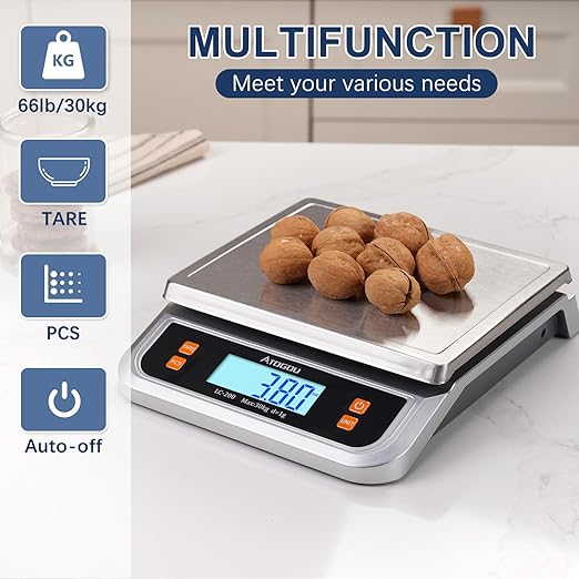 88lb Commercial Digital Kitchen Scale 40kg/1g, with 6 Units Conversion, Stainless Steel, LCD Display, AA Battery or Plug-in Use for Baking, Bread, Cooking, Meat LC200