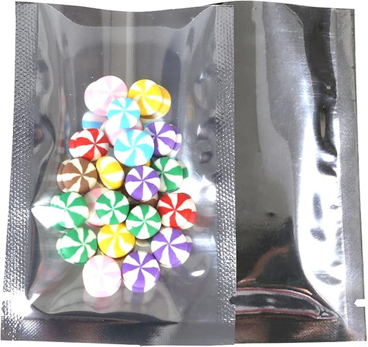 QQ Studio 100 PCS Metallic Mylar Foil Open Top Sealable Bags (6x9cm (2.3x3.5"), Clear & Silver)