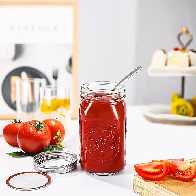 Wide Mouth Mason Jars 32 oz with Lids [4 Pack], Canning Jars with Metal Airtight Lids and Bands, 32 oz Glass Jars for Fermenting, Pickling, Freezing, Preserving, Meal Prep, Jar Décor