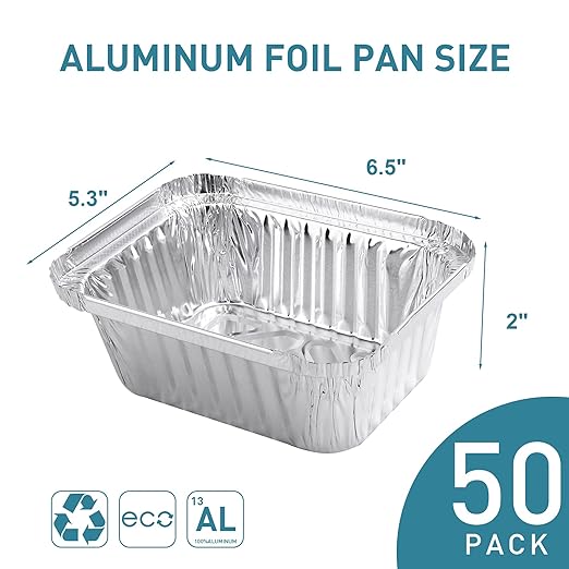 1.5LB Aluminum Pans with Clear Lids (50PACK)，1.5 Lb Foil Pans - to Go Food Containers，Recyclable Aluminum Foil with Strong Seal for Freshness & Spill Resistance-6.105.316.5