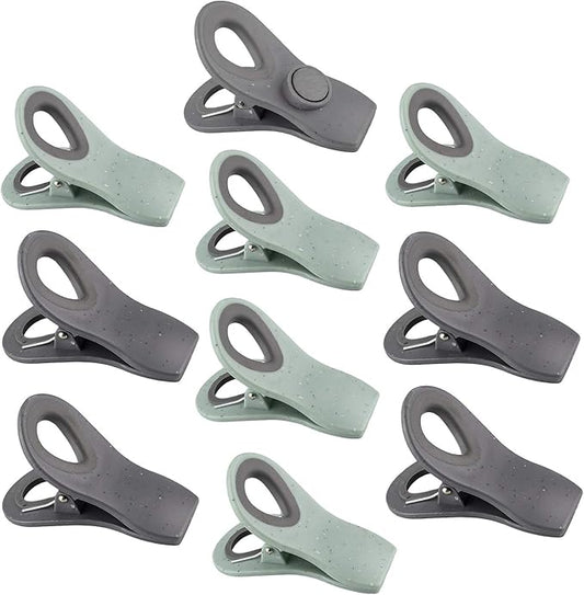 COOK WITH COLOR Bag Clips with Magnet - Airtight Food Storage Clips for Bread, Snack, and Food Bags (Speckled Gray & Teal, Pack of 10)