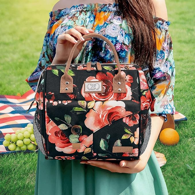 Lekesky Lunch Bag for Women Insulated Lunch Box for Work Tote Lunch Bag Adult Cooler Bag, Floral