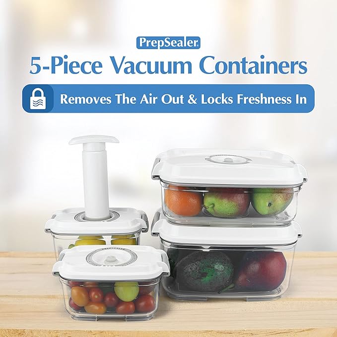 Food Storage Vacuum Container 4-piece Container with Maunal Pump, BPA free, Tritan, Keep food and ingredients fresh up to four times longer than conventioal storeage.