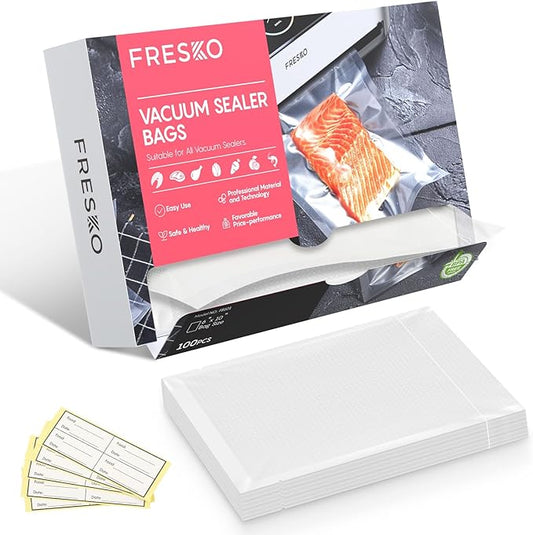 FRESKO Vacuum Sealer Bags Pint Size 100 Pack 6"x10", Seal a Meal Vac Sealers, Sous Vide Vacuum Safe, BPA Free, Heavy Duty Commercial Grade, Precut Storage Bag Universal Design