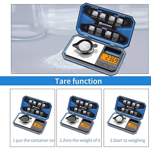 Milligram Scale,50g/0.001g Compact Pocket Precision Scale with 50g Cal Weight,Mg Scale for Power Medicine,Reloading,Jewelry,Coin and Gem,Included Scoop,Power Pan,Tweezers and Battery
