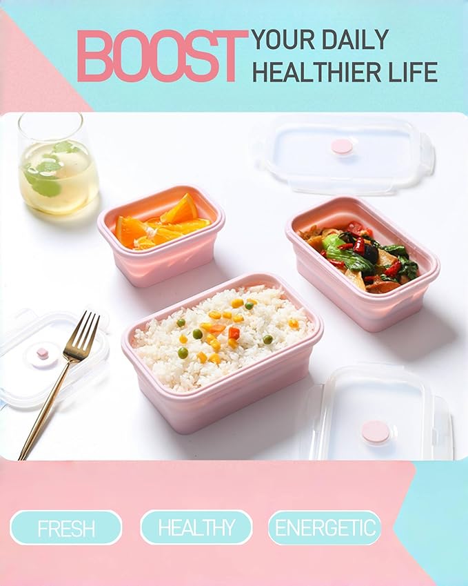 VAGREEZ Collapsible Silicone Food Storage Containers with Lids, 6 Pack Reusable Collapsible Bowls, Silicone Lunch Box Set Food Containers for Meal Prep, Travel, Camping & Leftovers