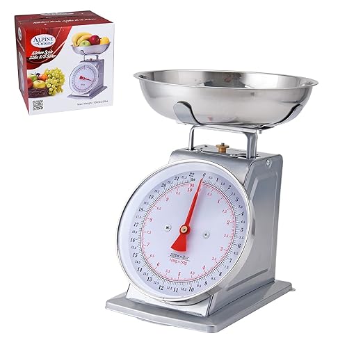 Alpine Cuisine Stainless Steel Analog Kitchen Scale Silver - Mechanical Weighing Food Scale Weighs Up to 22 Lbs, Analog- Measures Grams and Ounces
