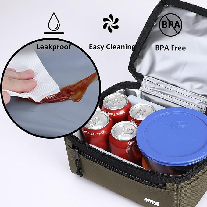 MIER Adult Lunch Box Insulated Lunch Bag Large Cooler Tote Bag for Men Women to Work Travel Daytrip, Double Deck Cooler (Army Green, Large)