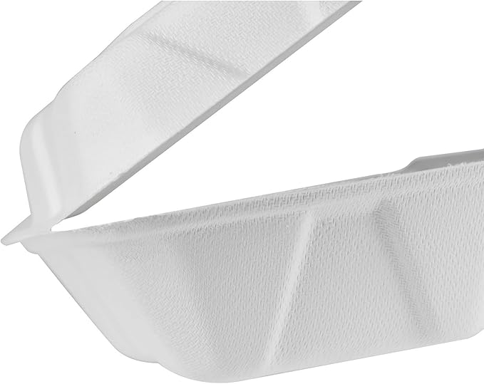 KARAT EARTH Clamshell Take Out Food Containers [9"x6", 200 ct ] Compostable To Go Containers, Natural Biodegradable Bagasse | White