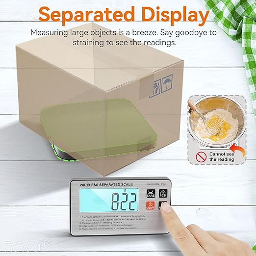 Wireless Separated Food Scale, 33 lb Digital Kitchen Split Scales Weight Grams and Ounces for Baking Cooking and Meal Prep, LCD Display, 7 Units with Tare Function (Batteries Included)