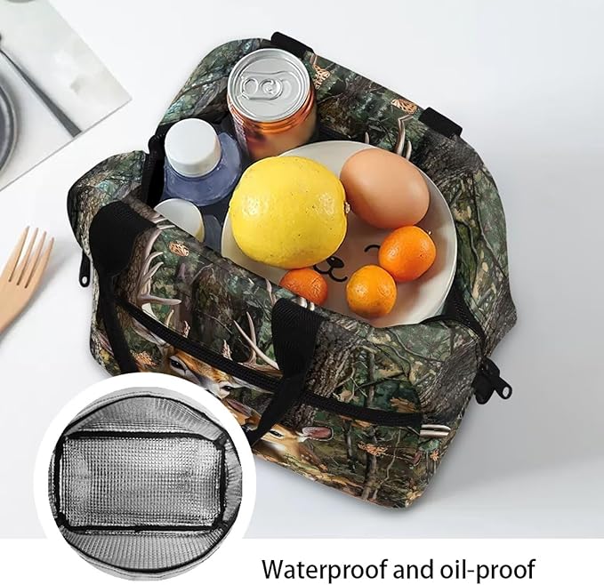 Showudesigns Forest Deer Lunch Bags for Boys 8-12 12-14 Insulated Lunch Box Kids Travel Bag Picnic Container Thermal Meal Tote Kit with Thick Handle Crossbody Bag Lunchbox Bento