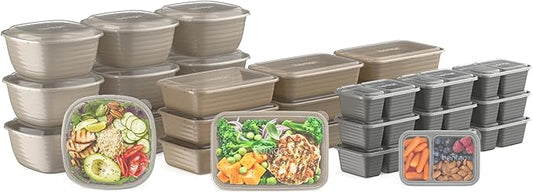 Bentgo Prep 60-Piece Variety Meal Prep Kit - Reusable Food Containers 1-Compartment Trays, Prep Bowls, & Snack Boxes for Healthy Eating - Microwave, Freezer, & Dishwasher Safe (Gleam Metallics)