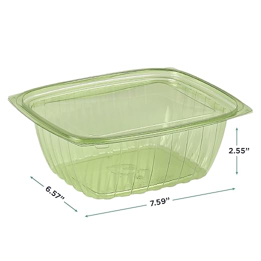 ECO PRODUCTS Compostable 32oz Rectangular Deli Containers With Lids, Pack of 50, Veridian Clear Green Meal Prep, Made from PLA, A Renewable Material Made from Plants, One Lid Fits All