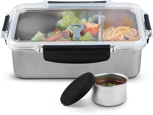 Bliss - Modern Leak proof Stainless Steel Lunch Box for Adults I Microwave safe | Metal Bento Box with 3 Compartments, Stainless steel Lunch Container, Metal Food Storage| Salad container