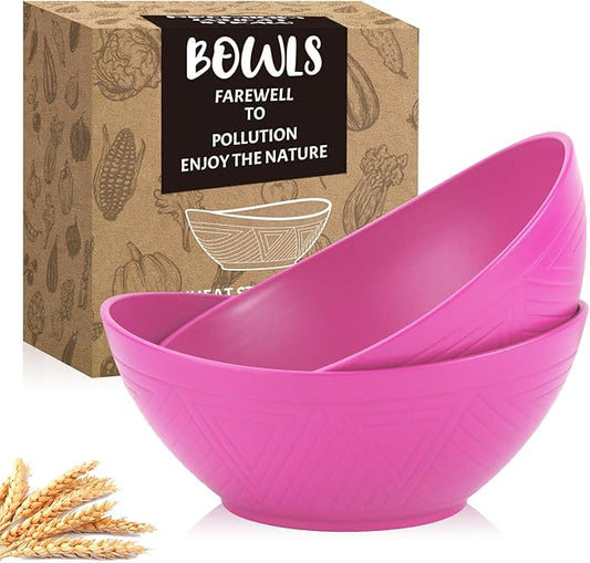 Homienly Large Bowls 60 OZ Wheat Straw Bowls Unbreakable Serving Bowls for Kitchen, Salad, Popcorn, Microwave and Dishwasher Safe Set of 2 - Pink
