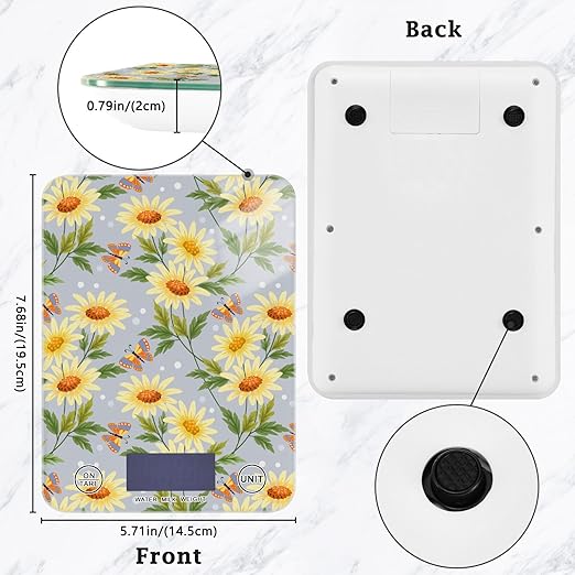 Food Scale Kitchen Scale for Baking Cooking Digital Food Weighing Measuring Scale Small Waterproof Electric Food Scale Yellow Sunflowers