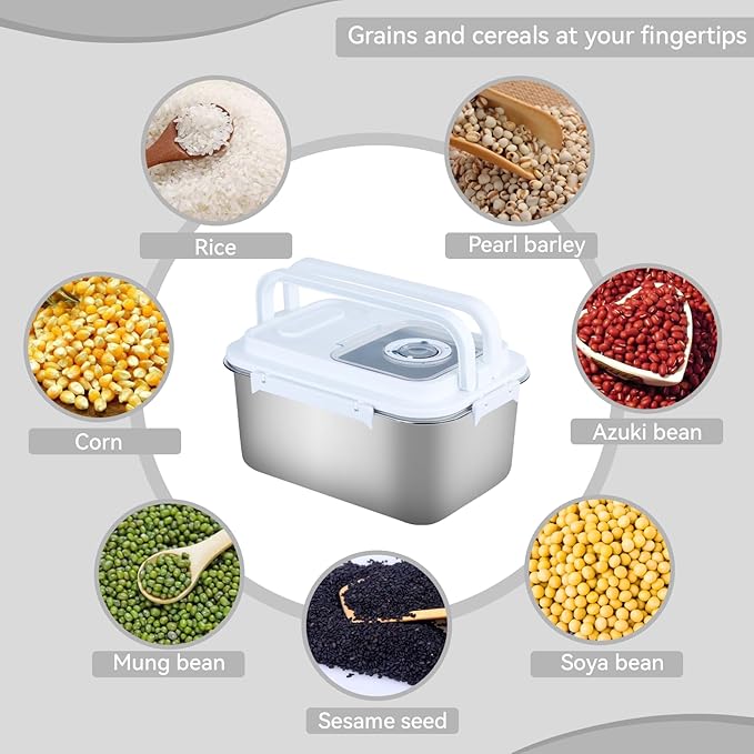 20lbs Stainless Steel Flour Storage Bin Airtight Rice Storage Container Metal Cereal Grain Dry Food Storage Boxes for Kitchen Countertop Pantry, Silver
